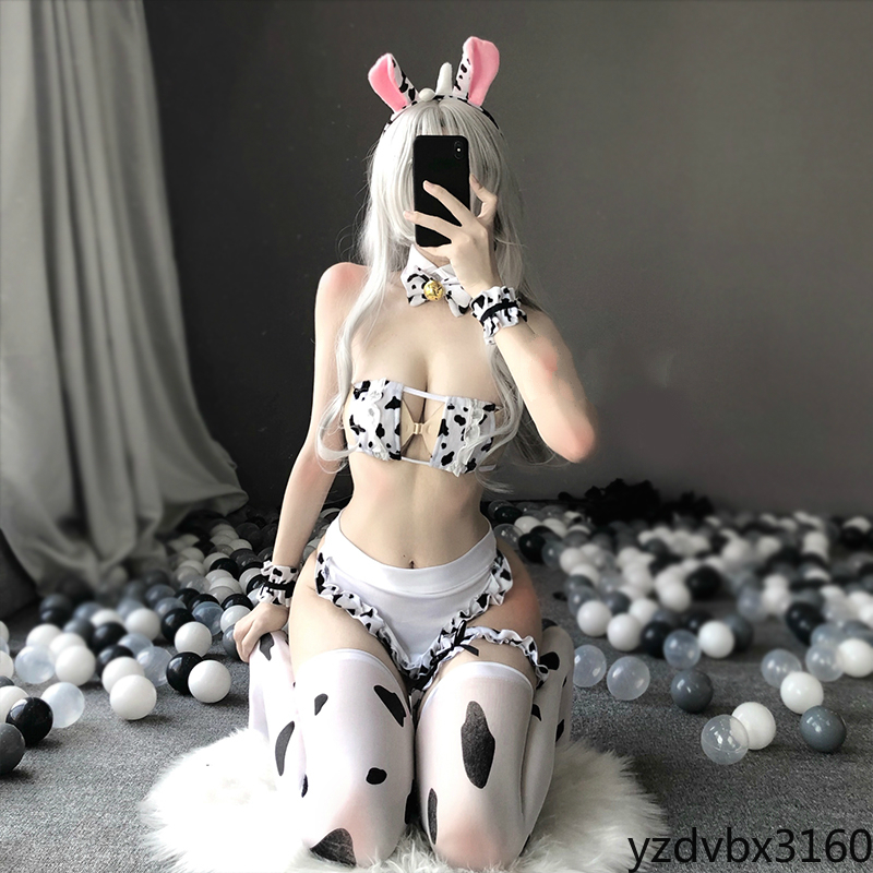 yz Anime Maid Lingerie Square Cup Mini Bra G-string Apron Headband  Stockings Bikini Womens Erotic Milk Cow Cosplay Cost | Shopee Singapore