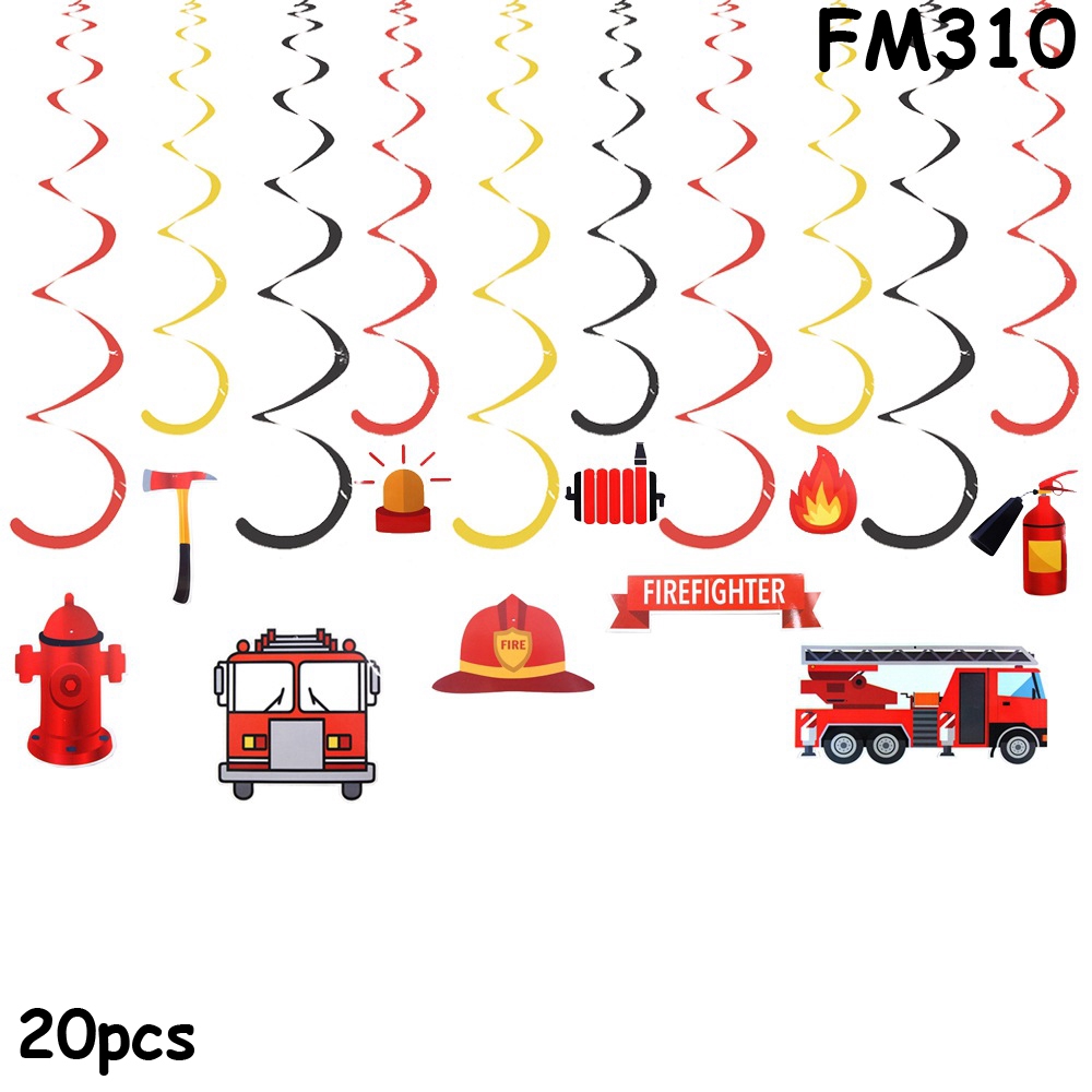 Hot Set Of Firefighter Party Decorations Fire Truck Diy Spiral