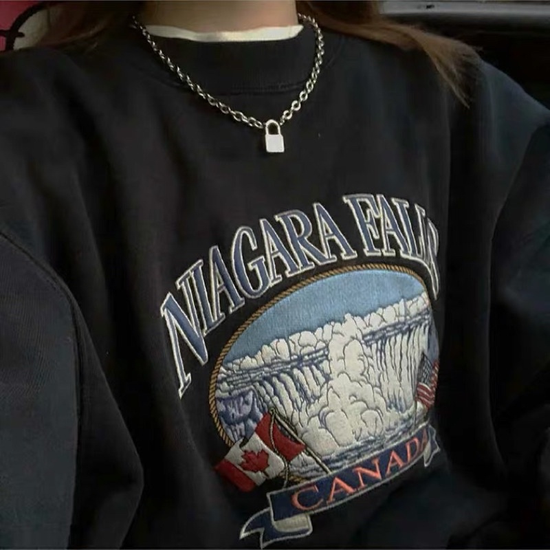 Brandy Melville Vintage Retro Korean Japanese Fashion Niagara Falls Words Graphic Sweater Sweatshirt Jumper Pullover Top Shopee Singapore