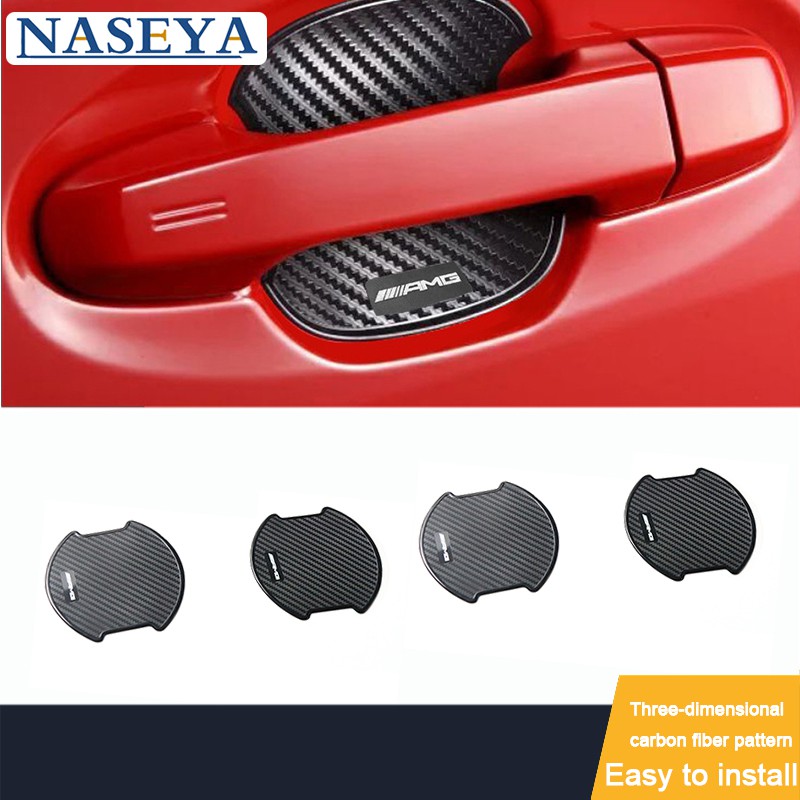 4Pcs 3D Carbon Fiber Car Door Handle AntiScratch Protective Cover Trim