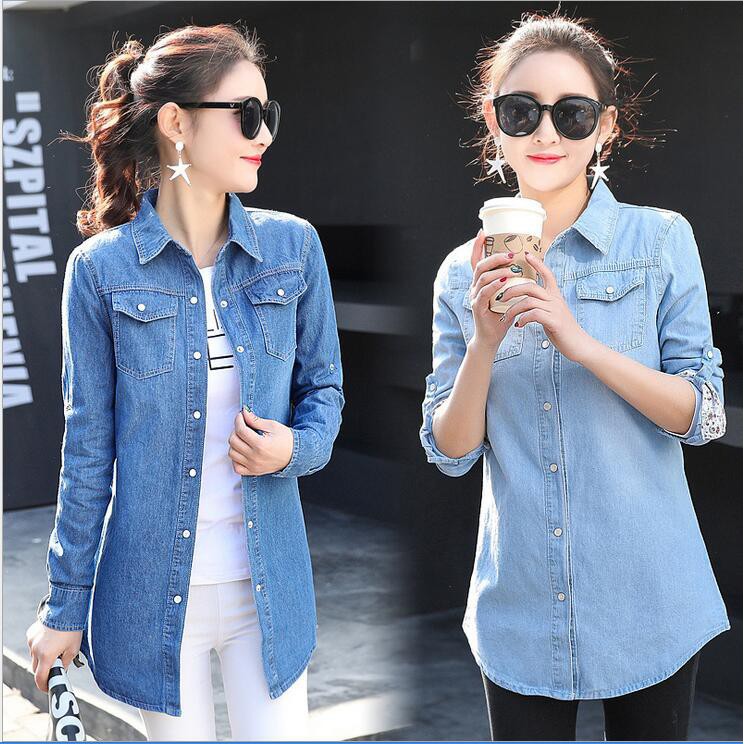 long sleeve denim shirts women's