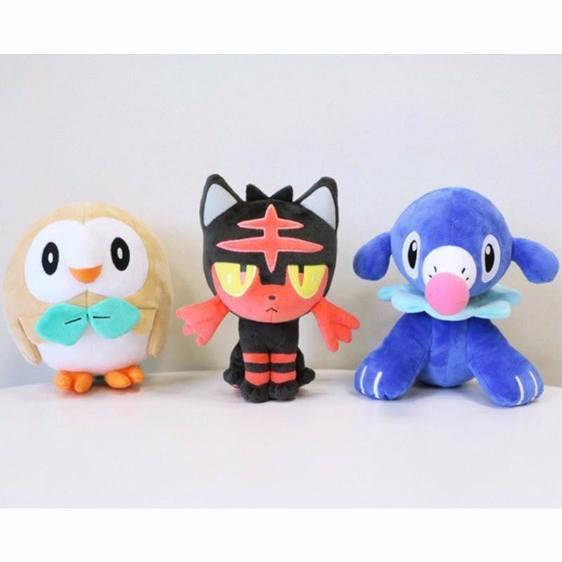 Anime Pokemon Center Rowlet Litten Popplio Plush Doll Set Of 3 Sun