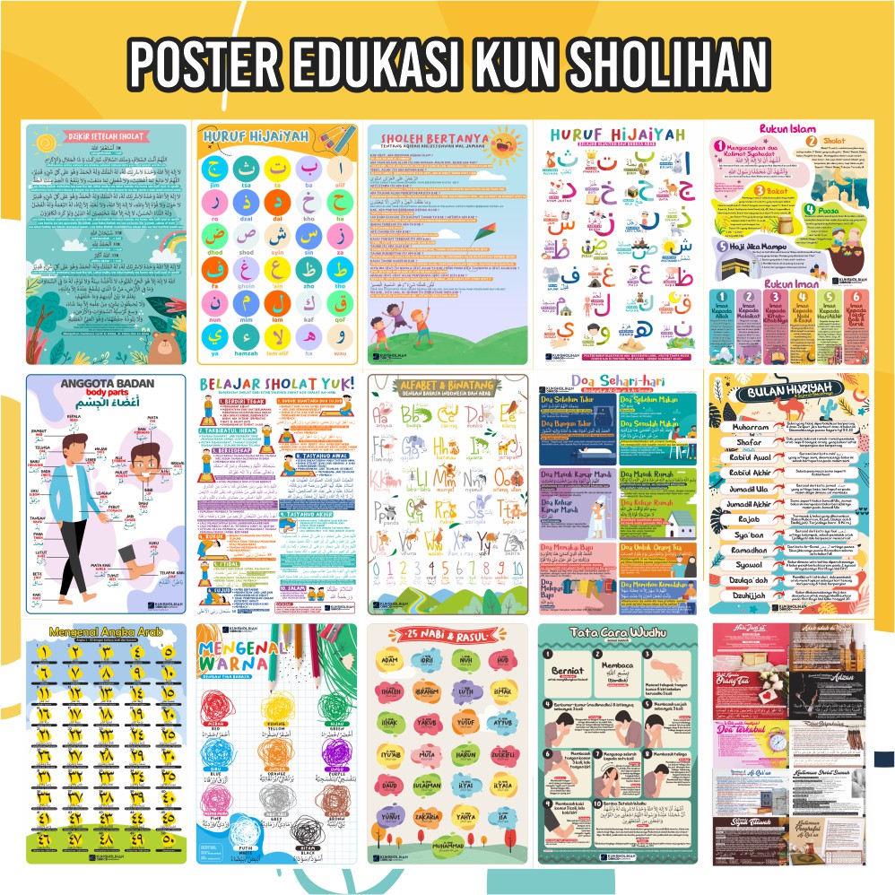 (Wholesale) Hijaiyah Poster Kids Posters, Alphabets, Prayers, Body, Aqeedah – Kun Sholihan Posters – >>> top1shop >>> shopee.sg