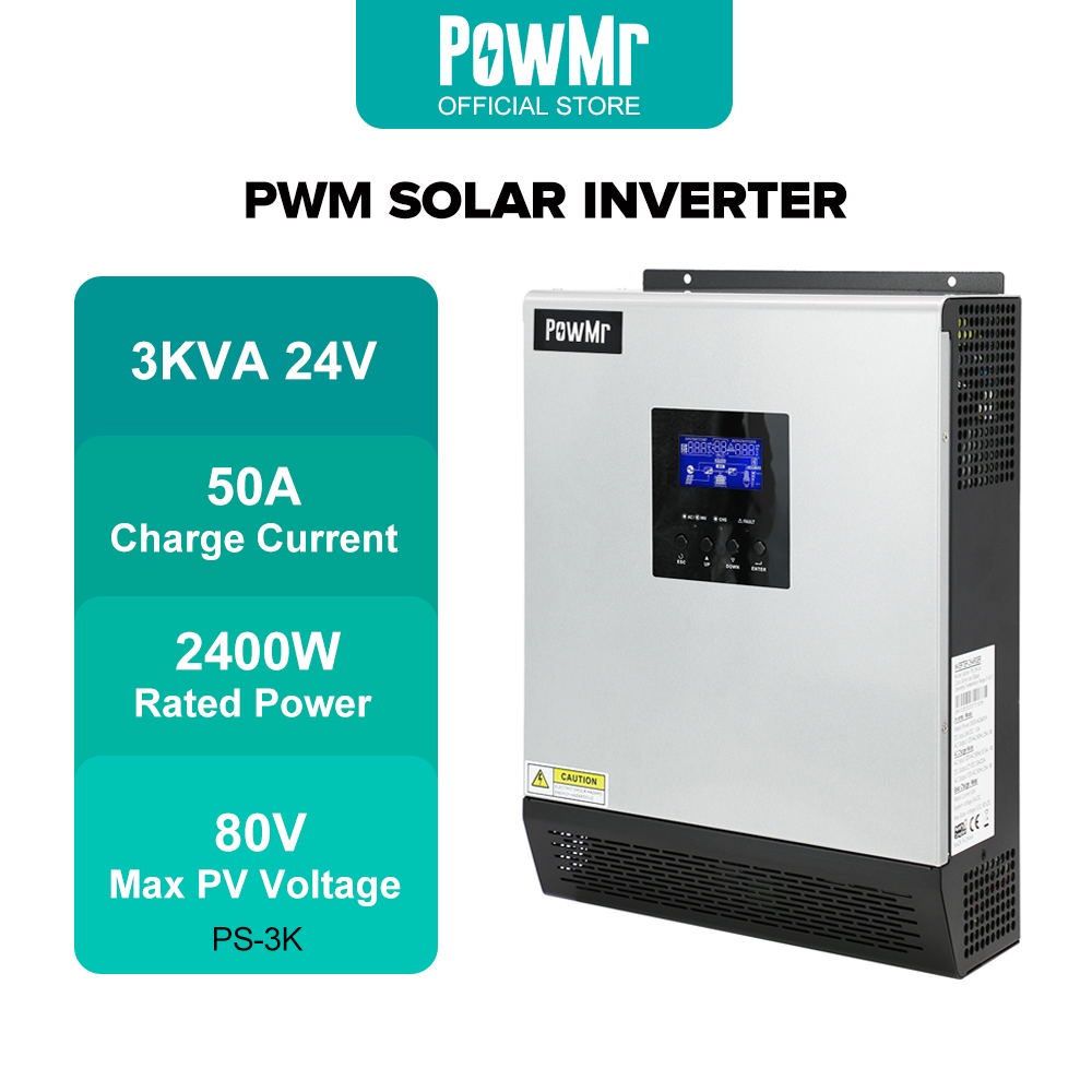 Powmr Pwm 3kva 2400w Solar Inverter 24v 220v Hybrid Inverter Pure Sine Wave Built In 50a Pwm 