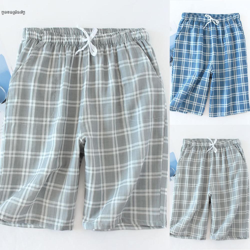 Shorts Casual Loose Elastic Waist Plaid Pajama Pants Home Lounge Pyjamas Nightwear Softy Men's
