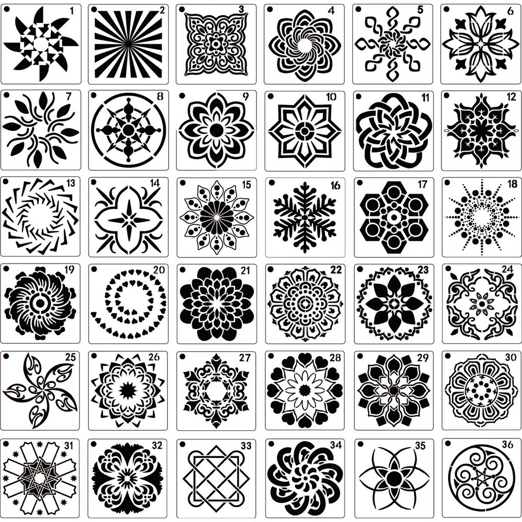Mandala Dotting Painting Template Stencils Set for Painting Perfect for DIY Rock Painting Art Projects Wood Wall Floor Fabric Stone Furniture Tile Reusable 3.6x3.6 Inch 36 Pack Mandala Stencils 