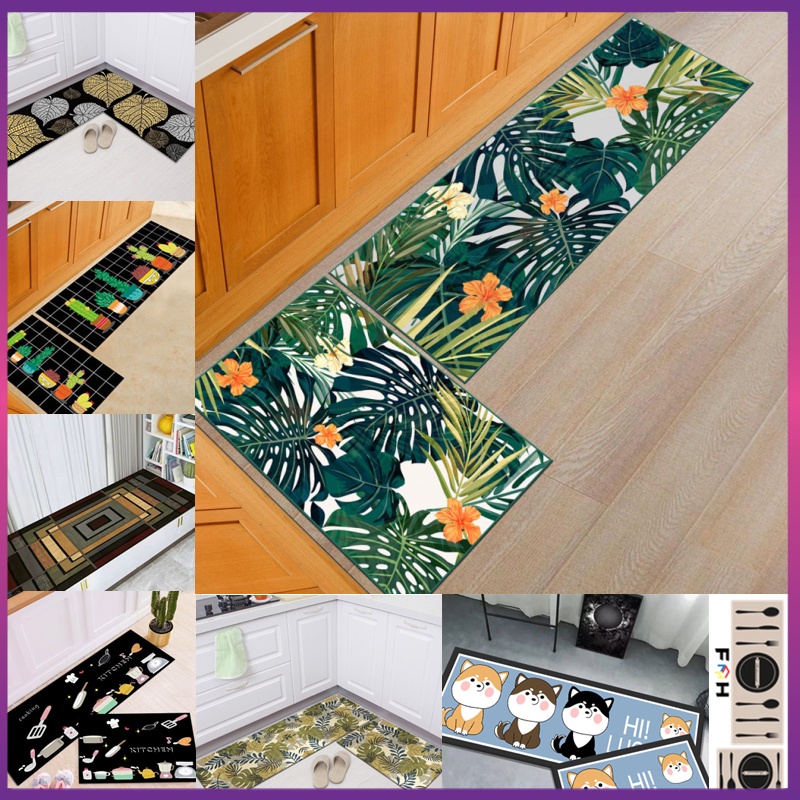 2 Pcs Set Kitchen Carpet Floor Kitchen Mat Non-slip Retro Thicken Doormat for Kitchen Bathroom Rugs