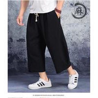 Casual Cropped Pants Men Linen Beach Oriental Style Loose Summer Large Size Wide Leg Harem Sports Trendy