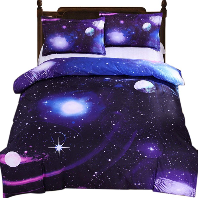 3d Duvet Cover Single Reversible Purple Star Galaxy Microfiber