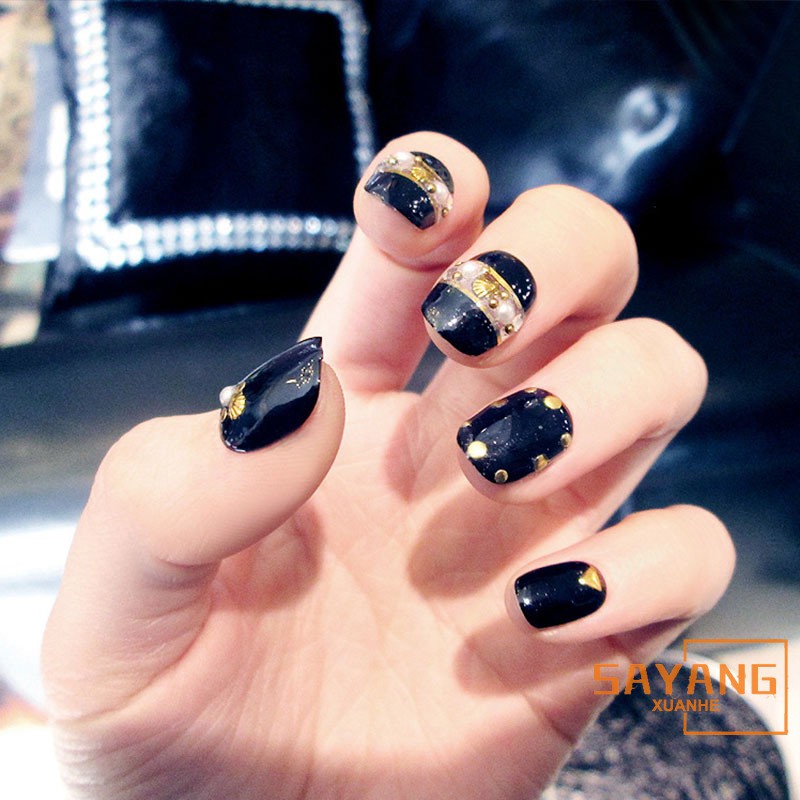 Sayang Black Short False Nail Japanese Style Shell Design Artificial Full Nail Shopee Singapore