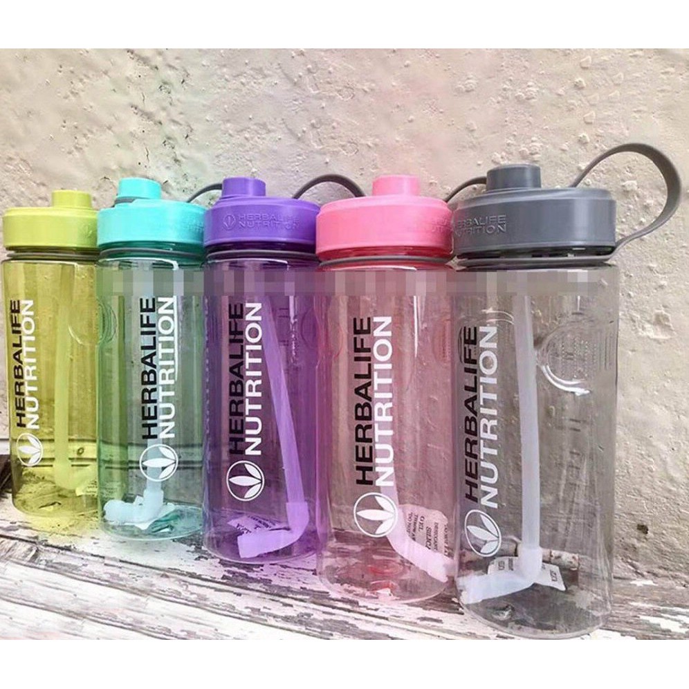 Herbalife Water Bottle Shake Cup Outdoor Sports Drink Straw Lid Plastic 1000ml
