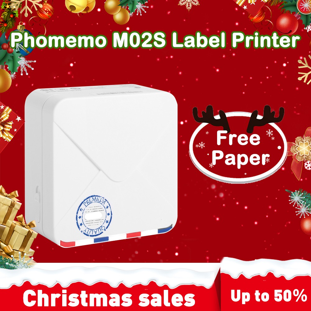 Document White Phomemo M02S Portable Printer Labels Ipad Bluetooth Connection Printing Photo Address Creative Gift 300DPI Mini Thermal Sticker Printer Compatible with iOS & Android Phone 