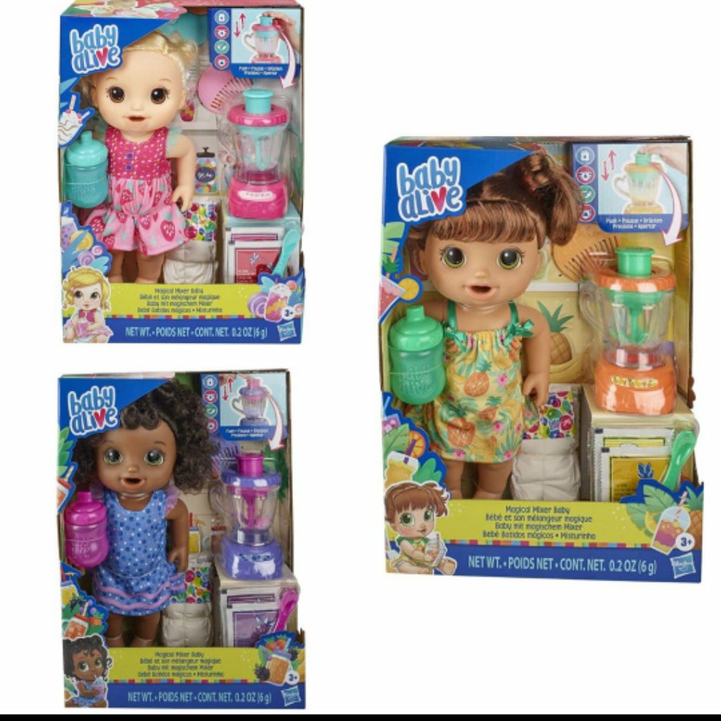 Baby Alive Magical Mixer Doll With Real Working Blender To Blend Powdered Food Packets For Play Pretend Diaper Change Shopee Singapore