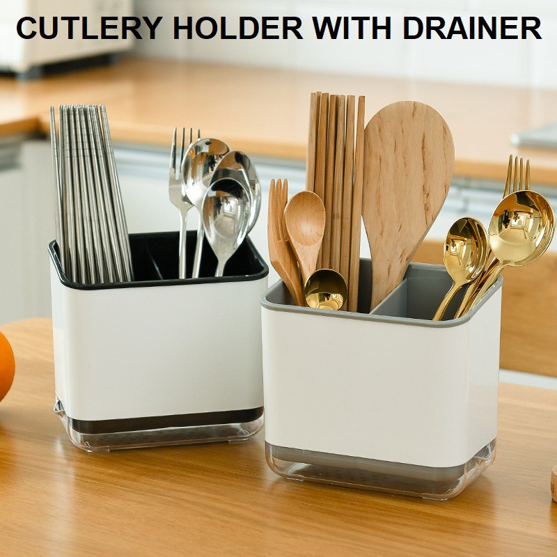 Kitchen Hollowed Cutlery Holder Drainer Storage Spoon Chopsticks Organizer Rack