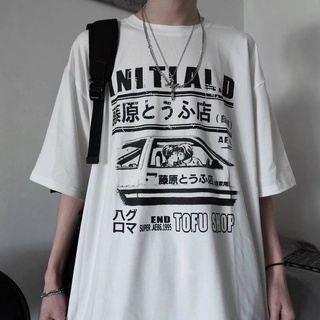 Summer Men's Short Sleeve T-Shirt Crewneck Oversized Shirt initial D Printed Fashion Korean Tops Plus Size Graphic Tees Trendy Streetwear Black White Clothing For Men