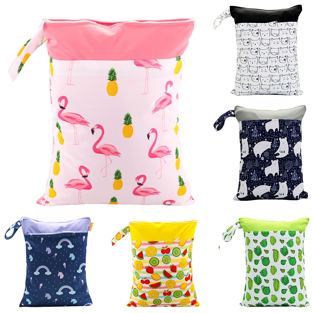 Two Sizes Waterproof Double Pocket Wet Dry Diaper Bag Reusable Snack ...