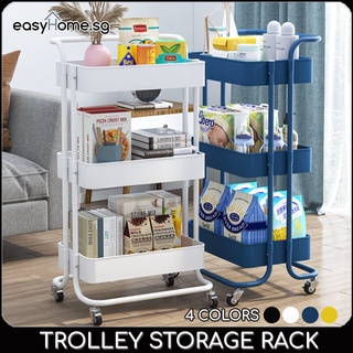 Easyhome.sg C02 Trolley Rack Multipurpose Push Cart Tray Storage Shelf Kitchen Organizer 3 Tier Storage Utility cart