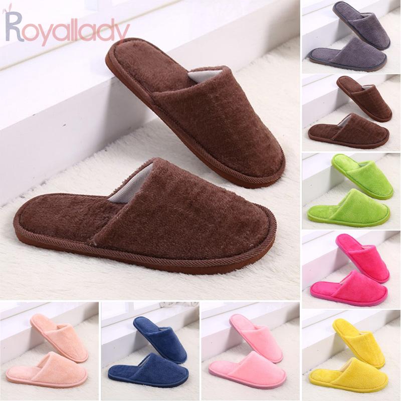 Men Women Solid Round Toe Bedroom Sandals Casual Winter Slip On Home Slippers 