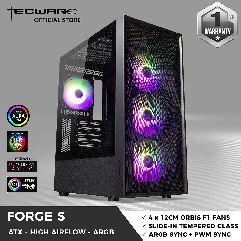 Tecware Forge S Tg Atx Case 4 X 12cm Argb Fans Slide In Tg Front Mesh Pwm Argb Sync Shopee Singapore