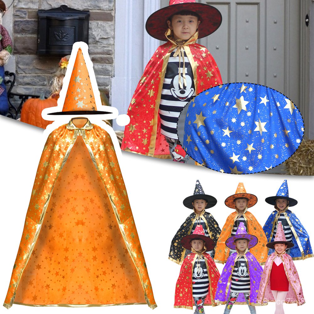 Halloween Costume Wizard Cape Witch Cloak With Hat, 80cm