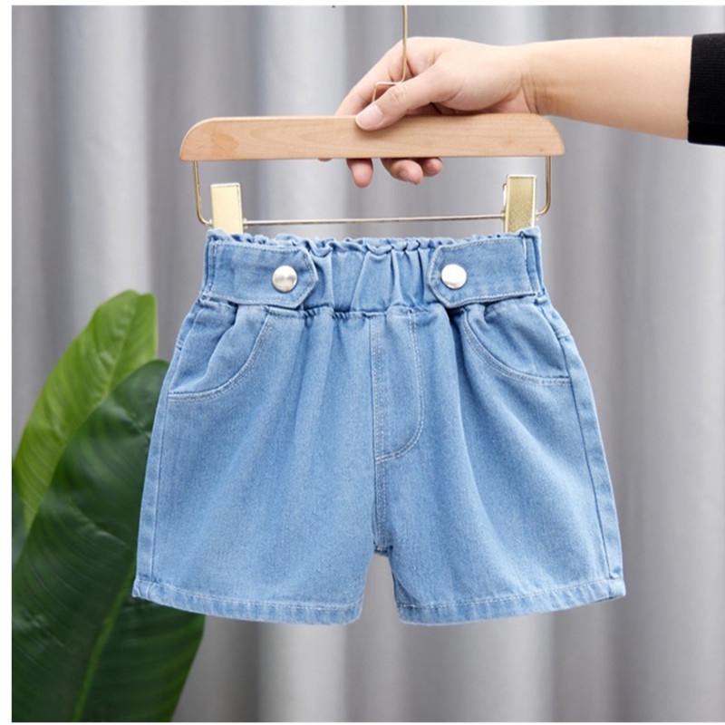 JiaYou Child Boy Mid Waist Elastic Straight Stretch Summer Capris Cropped Denim Jeans Shorts 