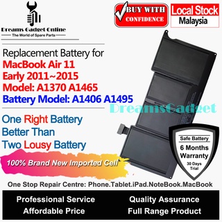 Replacement Notebook Battery A1406 A1495 for McBook Air 11 Mid 2011~Early 2015 A1370 A1465 5100mAh free Repair Tool Kit