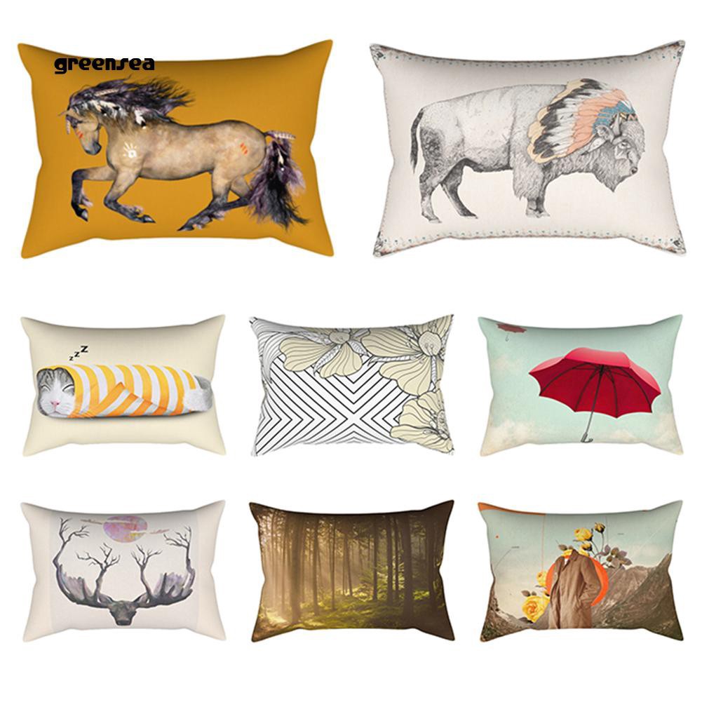 Greensea Horse Floral Animal Print Pillow Case Throw Cushion Cover