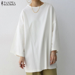 Image of ZANZEA Women Crew Neck Long Sleeve Solid Color Casual Blouse