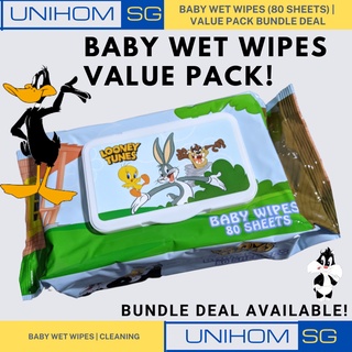 UnihomSG (BUNDLE OF 12) LOONEY TOONS / JUSTICE LEAGUE (Superhero) Baby Wet Wipe (80 Sheets I Thicker) | Value Pack