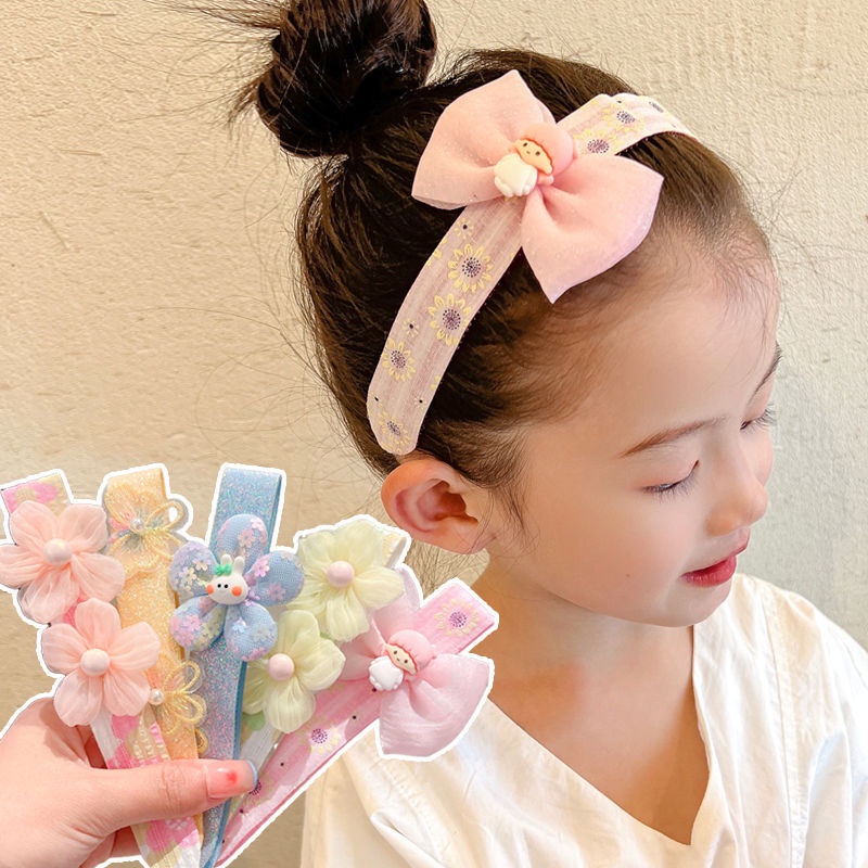 Cute Bow Kids Velcro Cartoon Flowers Bangs Broken Hair Fixed Birthday Party  Styling Children's Hair Accessories | Shopee Singapore