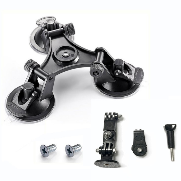 SIM&NAT Triple Suction Cup Mount with 1/4 Threaded Head 360 Degree Tripod Ball Head Mount & Screw for Gopro Fusion Hero 9 8 7 6 5 4 Session 3 3 Tri Cup Camera Mount for Car Window Windshield Glass 