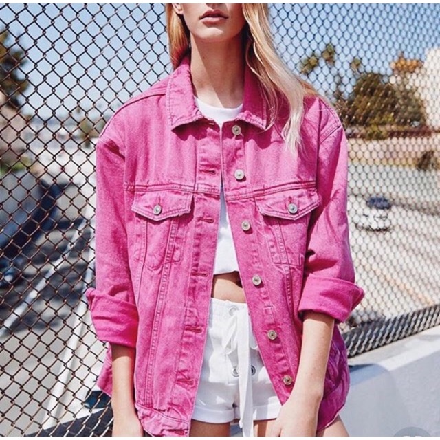 dark pink denim jacket