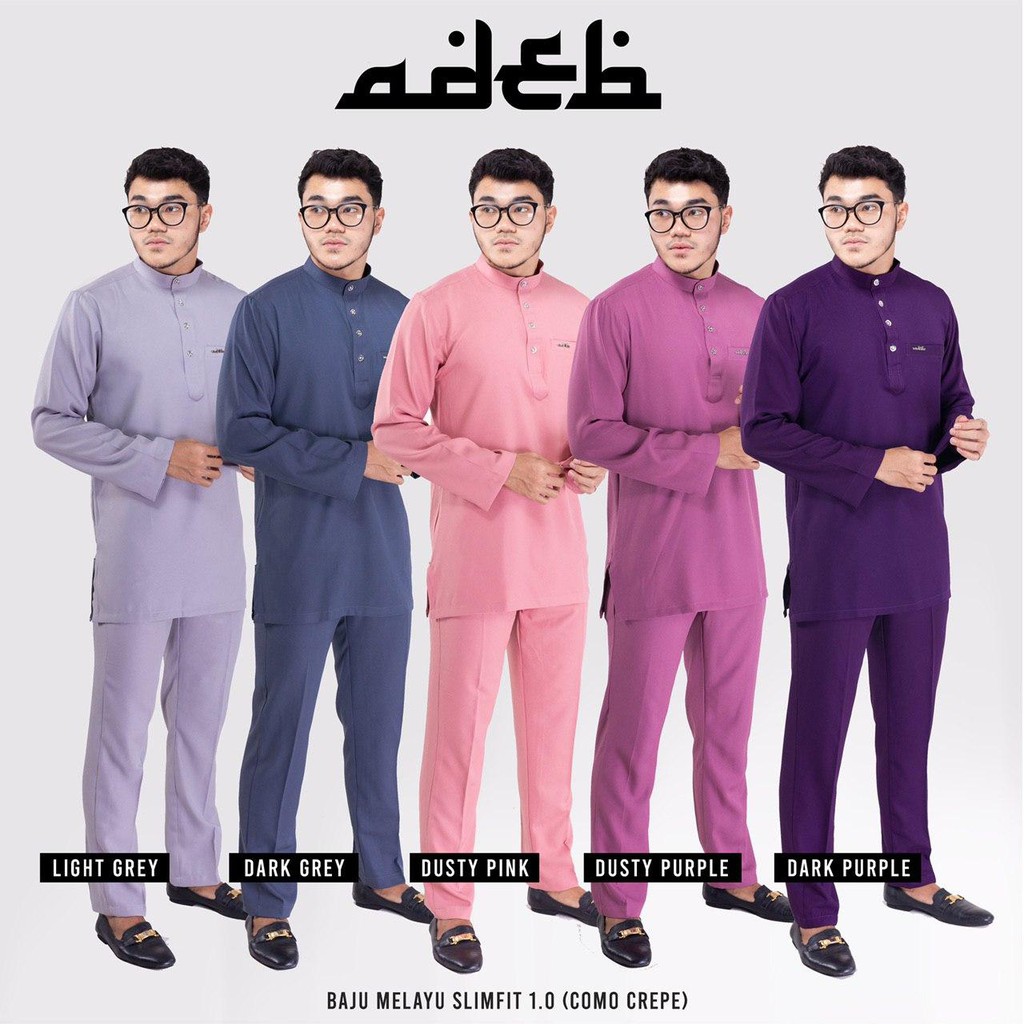 Baju Melayu Slimfit Adeb Light Grey Dark Grey Dusty Pink Dusty Purple Dark Purple Shopee Singapore
