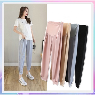 （PB）Maternity Leisure Pants Summer Chiffon Thin Fashion Adjustable Cropped Trousers for Pregnant Women