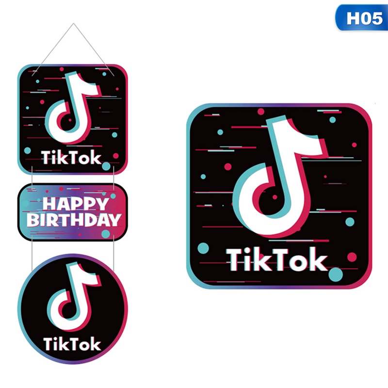 Tik Tok Happy Birthday Banner Cake Topper Ballons Music Note Sign Flags Themed Party Decoration Shopee Singapore