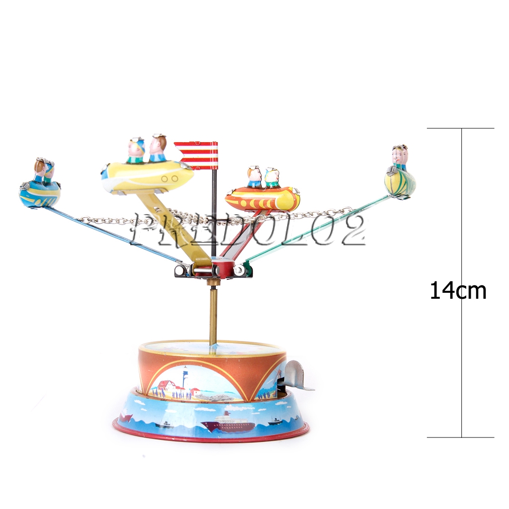 Wind Up Toy Vintage Rotating Airplane Carousel Clockwork Tin Collectible Present 