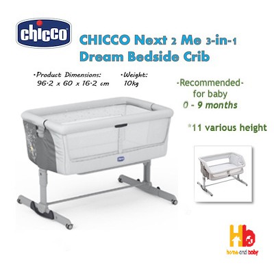 chicco next to me crib size