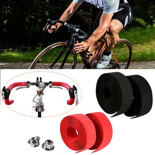 2x Road Race Bike Bicycle Cycling Handlebar Tape Ribbon Rubber Foam Wrap 2 Plugs