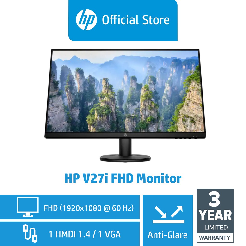 Hp V27i Fhd Display Monitor Anti Glare 1 Vga 1 Hdmi 1 4 With Hdcp Support Black Shopee Singapore