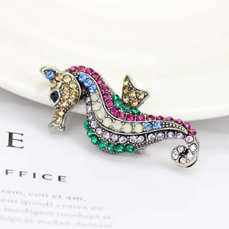 Creative Personality Colored Diamond Alloy Seahorse Brooch Men's & Women's Clothing Accessories Pin