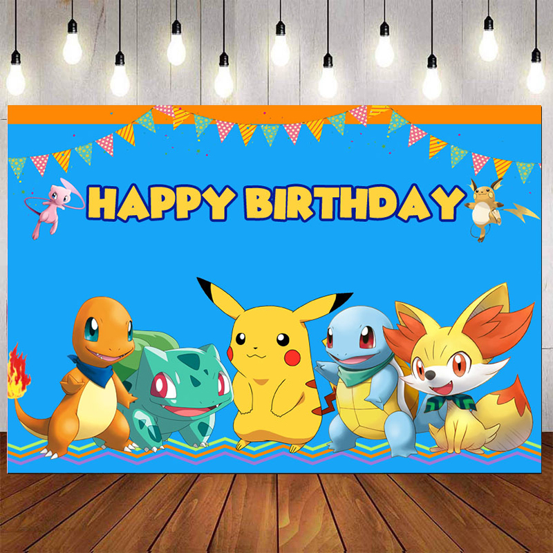 Pokemon Backdrop For Photography Baby Shower Cartoon Cute Pikachu  Background Birthday Party Decor Custom Name Photo | Shopee Singapore