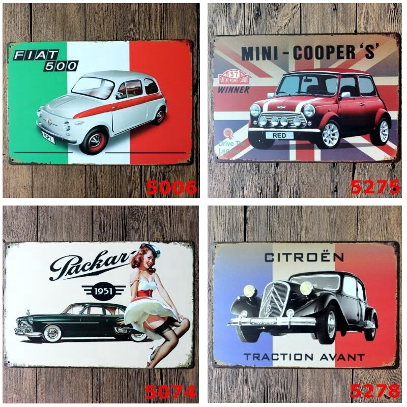 1pcs 30cm Fiat 500 Vintage Metal Tin Signs Wall Art Decor Poster For Cafe Bar Shopee Singapore