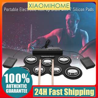 Roll-Up Silicon Drum Set Digital Electronic Drum Kit 7 Drum Pads with Drumsticks Foot Pedals