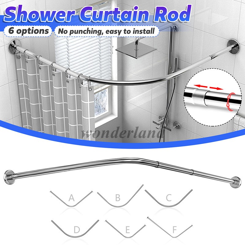 Shower Curtain Rod Stainless Steel Adjule Curved Bathroom Bars Style A