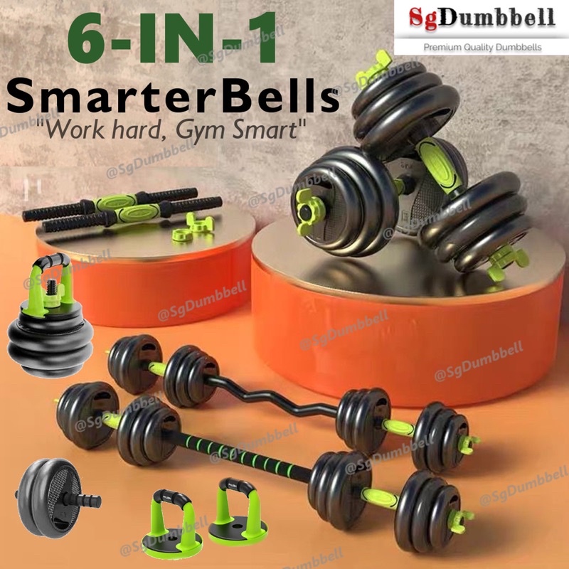 [SGDUMBBELL] 6In1 SmarterBells 20/30/40KG Dumbbell Barbell Curlbar