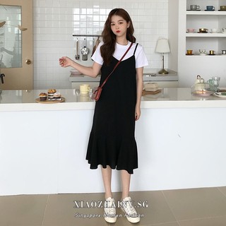 Image of Xiaozhainv Korean dresses women suspender Sleeveless Casual black fishtail maxi dress