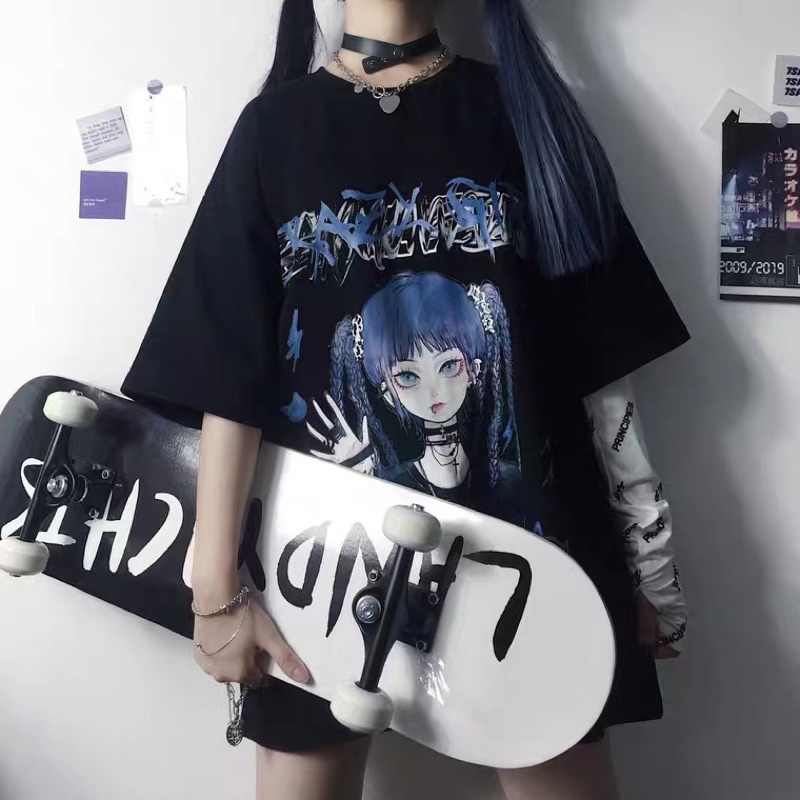 anime graphic oversized street style emo girl t shirt tiktok inspired  preorder | Shopee Singapore