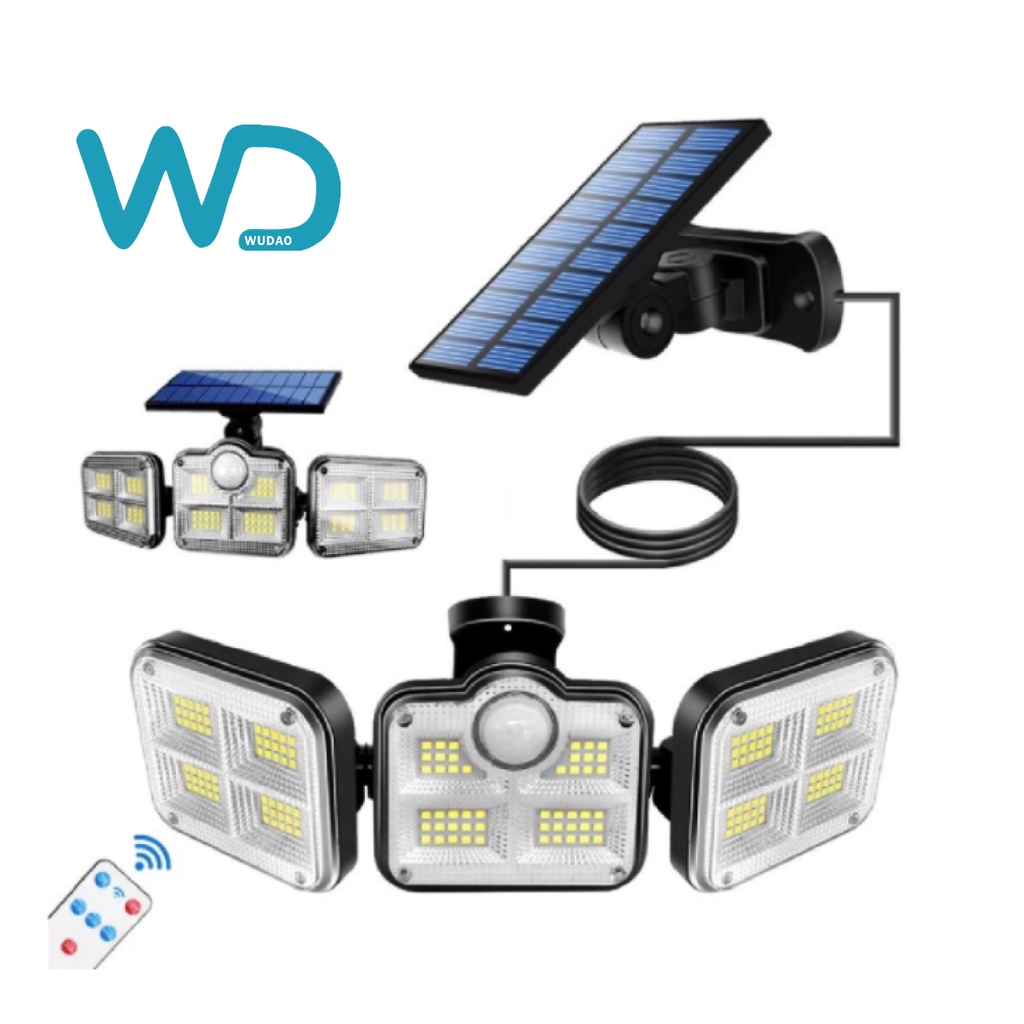 138 LED Solar LED Lights Outdoor 3 Head Motion Sensor 270 Wide Angle ...