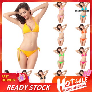 Image of NEW【Ready Stock】Summer Women Halter Bandage Bikini Set Two-piece Solid Color Swimsuit Swimwear