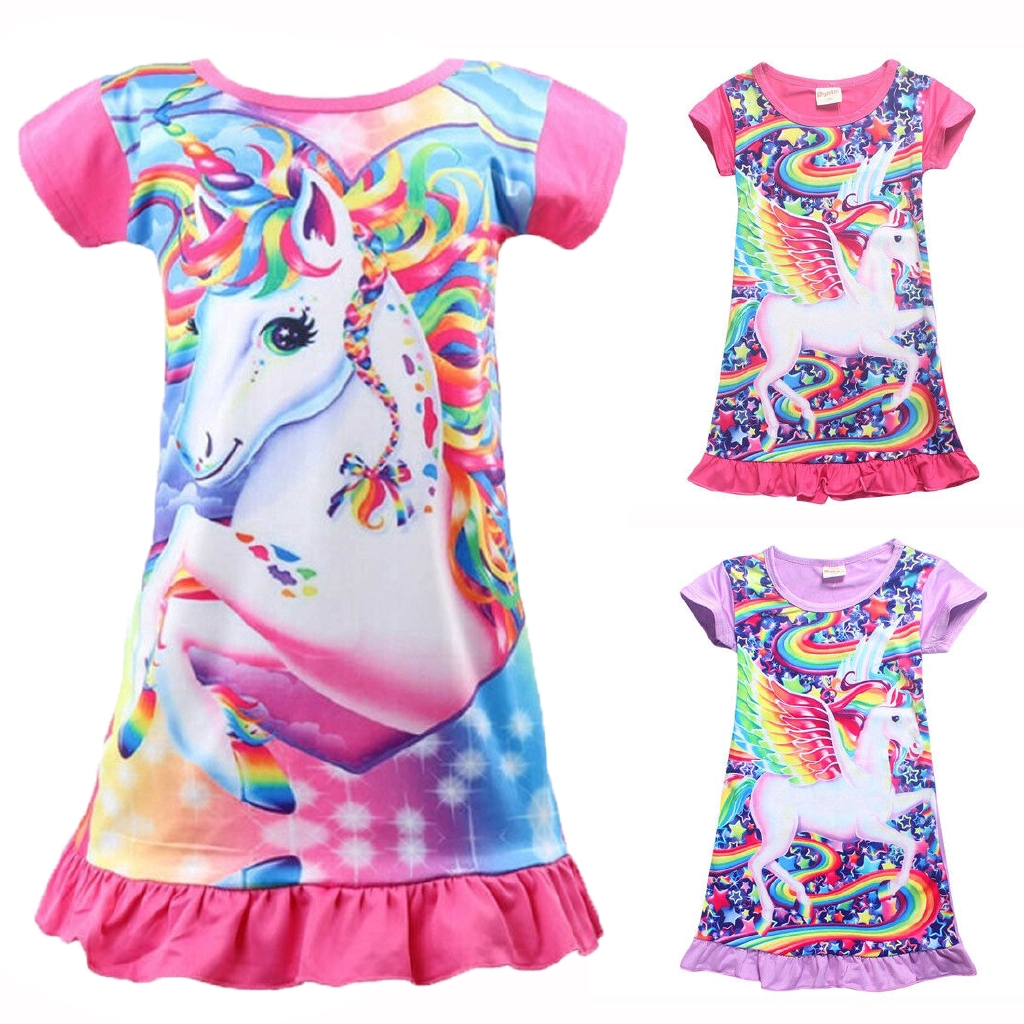 Kids Girls Unicorn Nightie Nightdress 